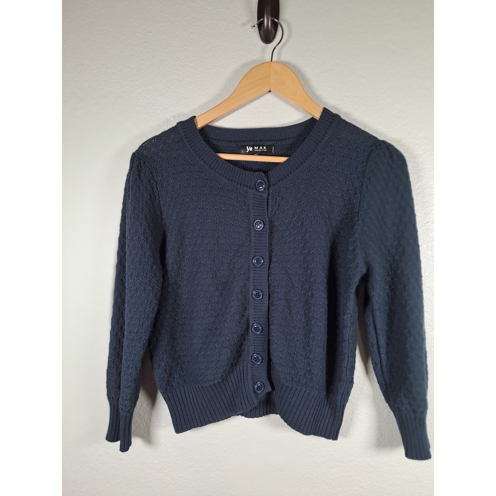Ye Mak Sweater Navy Blue Pointelle Cotton Cardigan MK3514Y XL